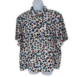 Vintage Cape Cod White Leopard Cheetah Print Short Sleeve Button Down Size 18